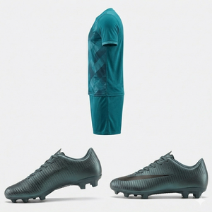 Ensemble de maillots de football pour hommes, imprimé géométrique turquoise, manches courtes, polyester respirant, uniforme toutes saisons, taille adulte - Product Image 3
