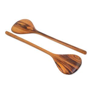 Article très vendu : Ensemble de 2 cuillères à salade en bois d'acacia, ustensiles en bois pour servir la salade, prix de gros. - Product Image 5