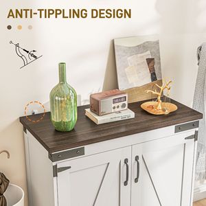Distressed White Brown Oak <b>Kitchen</b> <b>Sideboard</b> Adjustable Shelf Buffet <b>Cabinet</b> with Barn Door for Villa Farmhouse Living Room - Product Image 6