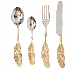 Ensemble de couverts bohèmes avec manche en plumes, en acier inoxydable, couteau, fourchette, cuillère, compatible lave-vaisselle, pour les fêtes et les dîners - Product Image 1