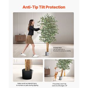 Arbre artificiel Ficus de 6 pieds de haut avec tronc en bois naturel et feuilles vertes réalistes, plante artificielle d'intérieur avec pot noir - Product Image 5