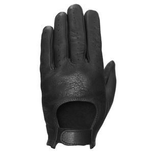 Gants de conduite en cuir noir pour hommes avec doigts perforés, sangle de poignet réglable et prise en main confortable pour un usage quotidien - Product Image 6