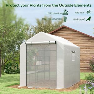 Serra Tradizionale Bianca da Giardino 8x6 piedi con Vetro Temperato, Porta a Rete, Ripiani ed Etichette Ecologiche per Piante - Product Image 4