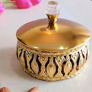 Premium Gold Metal Dry Fruit Container with Artistic Design for <b>Weddings</b>, Diwali Gifts, and Daily Use - Product Image 2