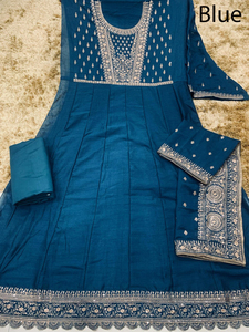 Traje de boda de moda indio ecológico bordado trabajo Anarkali Kurti vestido Dupatta para mujeres niñas largo Georgette Natural para - Product Image 4