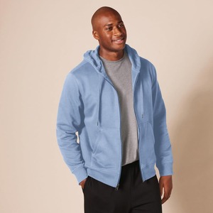 Sweat-shirt à capuche zippé bleu clair pour homme, coupe classique, en molleton décontracté, idéal pour l'automne, couleur unie, design tricoté - Product Image 2