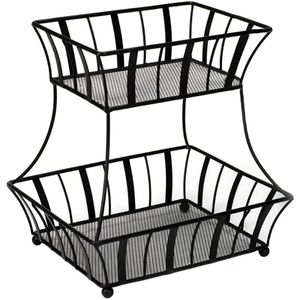 Panier de rangement industriel à 2 niveaux en fil métallique, style industriel, résistant à la rouille, pour articles de cuisine, type sur pied - Product Image 6