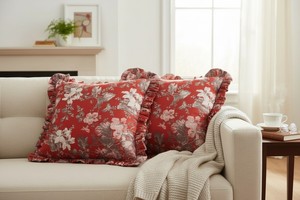 Housse de coussin carrée en satin floral de qualité supérieure avec fermeture à cordon en rouge hibiscus pour hôtel et usage domestique - Product Image 3