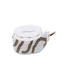 Sangle de sac classique faite à la main en polyester blanc perlé avec lettres dorées, accessoire de broderie de forme rectangulaire par MULTI CRAFT - Product Image 3