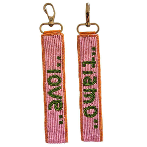 Letter Seed Beads Embroidered Keychain Round Zinc Alloy Durable Handmade Woven Style Simple Design - Product Image 3