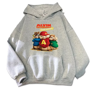 Sweat-shirt à capuche de dessin animé Alvin and The Chipmunks, vert, rouge, bleu marine, chemise d'animation à manches longues - Product Image 2