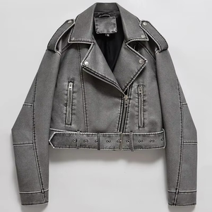 Chaqueta Larga Vintage para Mujer, Holgada, Transpirable, de Forro Polar/Softshell, Estilo Urbano, con Cremallera y Cinturón, Estilo Motero Retro - Product Image 2
