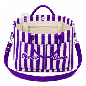 Custom National Council of Negro Women Tote bag purple and White Embroidered Logo Striped Daily Large Capacity Canvas Tote bag - Product Image 2