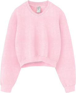Sudadera personalizada con cuello en V para mujer, estilo vintage, lavado ácido, gruesa, corta, de algodón y felpa, sudaderas streetwear. - Product Image 1