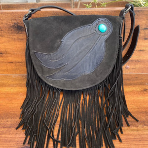 Nouvelle mode de luxe en cuir suédé véritable à franges sac à bandoulière pour femmes outillage plume concepteur pierre turquoise sac à main à bandoulière - Product Image 4