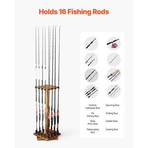 Porte-cannes à pêche 16 pôles, rotation à 360 degrés, support réglable en bois pour l'organisation et le rangement des cannes de pêche dans le garage - Product Image 5