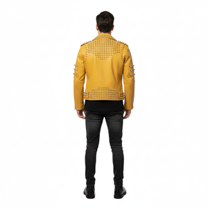Chaqueta de cuero para hombre con tachuelas, estilo motero, a la moda, con relleno de poliéster, a prueba de viento, para montar en moto. - Product Image 4