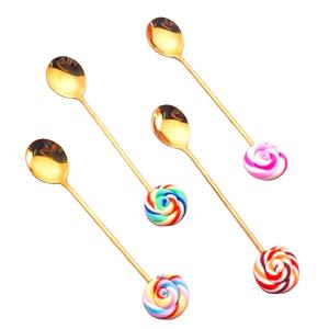 Gold Plated Long Handle Dessert Spoon Set with <b>Crystal</b> <b>Top</b> Decorative Coffee Tea Spoons for Home Party Gift Tableware - Product Image 2
