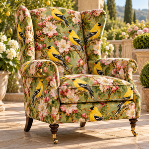 Tissu d'ameublement léger et respirant en jacquard imprimé motif floral Goldfinch, motif animalier charmant pour filles - Product Image 1