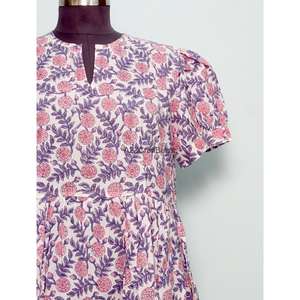 Robe midi imprimée 100 % coton pur la plus vendue pour femme, taille naturelle, tenue décontractée d'été pour le bureau, le brunch et les voyages - Product Image 3