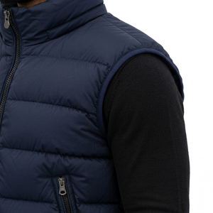 Chaleco acolchado con capucha para hombre, azul marino, con ribete de piel, transpirable, cortavientos, con cierre de cremallera, informal, para invierno, estilo urbano, corte holgado, poliéster - Product Image 5