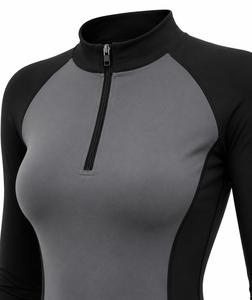 <b>Women's</b> Full Sleeve Top Trending Color Blocked Quarter Zipper Rash Guard Top Quick Dry Spandex Polyester <b>Swim</b> <b>Shirt</b> Black Gray - Product Image 4