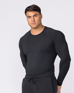 T-shirt de sport moulant pour homme à manches longues, uni, avec logo personnalisé, en nylon extensible à séchage rapide, idéal pour la gym et la course à pied - Product Image 3