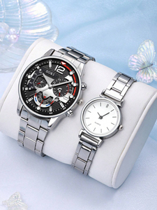 192008 Juego de 2 Relojes de Cuarzo de Acero Inoxidable Plateado para Pareja y Juego de 2 Pulseras Plateadas con Forma de Corazón a Juego - Product Image 4
