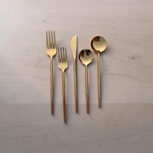 Minimalist Gold Plated Cutlery Set <b>Mirror</b> Finish Long Handle Metal Spoon Fork Knife Dinnerware - Product Image 2