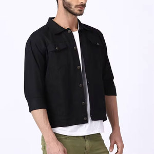 <b>Men's</b> Black <b>Denim</b> Shirt <b>Jacket</b> Turn-down Collar Button Closure Casual Slim Fit Regular Length Autumn Wear - Product Image 3