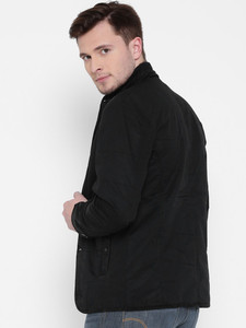 <b>Men's</b> Black Stand Collar Shirt <b>Jacket</b> Solid Color Single Breasted Slim Fit Polyester Material Autumn Wear <b>Smart</b> Casual Style - Product Image 2