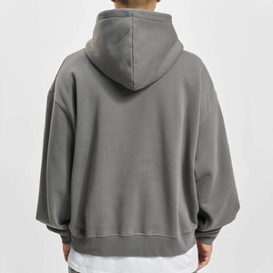 เสื้อฮู้ดโอเวอร์ไซส์ผู้ชาย สีเทาล้วน ผ้าฝ้ายเฟรนช์เทอร์รี่ มีกระเป๋าหน้า โลโก้  ลำลอง ใส่ได้ในฤดูใบไม้ร่วง - Product Image 3