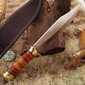 Cuchillo de caza y camping de acero de Damasco con punta caída, mango de madera, hoja recta, grado industrial, para uso exterior, OEM Short Sign Industry - Product Image 2