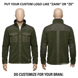 240g Premium Fleece <b>Puller</b> Jacket Men's Autumn Waterproof Quick Dry Running Olive Contrast Panel Custom Embroidery Print Logo - Product Image 1