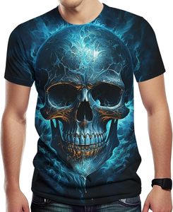 T-shirt décontracté d'été pour homme avec motif tête de mort, tricoté, à manches courtes, coupe ajustée, de créateur - Product Image 1