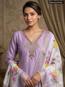 Pure Viscose Simer <b>Silk</b> <b>Fabric</b> Heavy Embroidery Floral Printed Bright Color Designer Salwar Suit For Party& Function Wear Outfit - Product Image 5