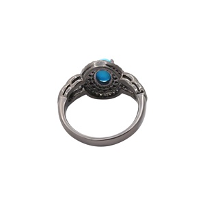 Bague double halo en argent sterling 925 massif oxydé avec turquoise naturelle ovale et diamants, bijoux fins, Memoria Jewels - Product Image 3