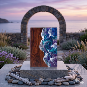 Urne funéraire en bois, boîte commémorative en résine, art vague bleu-vert, souvenir pour adulte - Product Image 4