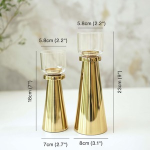 Gold Noir Glow Candlestick Holder Set With Glass <b>Cup</b> Heat Resistant Home Decoration 31cm And 25.5cm - Product Image 1
