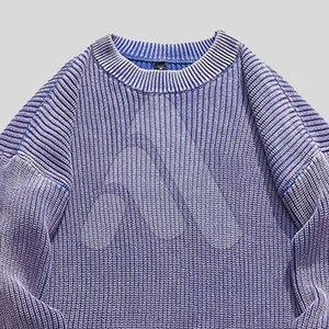 Pull décontracté surdimensionné pour homme en coton épais 100 % délavé à l'acide, tricot respirant pour l'hiver - Product Image 6