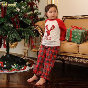 Conjunto de pijama de vacaciones con vestido fruncido rojo y verde para niñas al por mayor ODM para la temporada de otoño en 2017 - Product Image 2