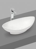Lavabo de salle de bain ovale de luxe en céramique, finition blanc brillant, à poser sur comptoir, design élégant