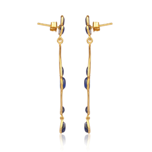 Boucles d'oreilles pendantes de créateur en argent 925 plaqué or avec lapis-lazuli, design classique et luxueux pour femme - Product Image 2