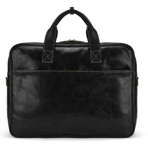 Classic Black Genuine Leather Laptop Bag Executive Office Messenger Bag with Padded Laptop Sleeve & Multi Compartments - Product Image 1
