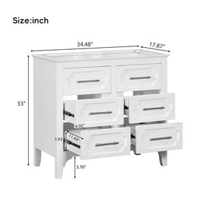 Mobile Bagno Singolo Autoportante da 36 Pollici con Struttura in Legno Massello, Quattro Cassetti e Armadietto Contenitore per Bagni Piccoli - Product Image 6