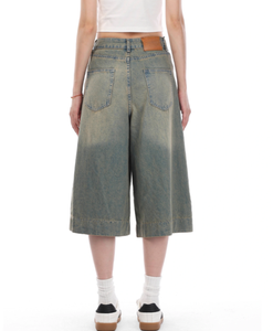 Shorts de mezclilla vintage de verano para mujer, estilo americano, holgados, versátiles, de pierna recta, estilo retro desgastado con efecto bigotes de gato - Product Image 2