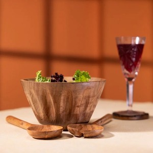 Bol à salade en bois d'acacia fait main avec cuillères de service, finition naturelle, design contemporain, résistant à la chaleur, jetable pour une utilisation en cuisine - Product Image 2