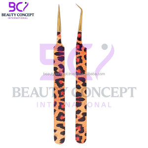 Pinzas para Pestañas con Diseño de Leopardo para Artistas de Pestañas, Pinzas Rectas y Curvas para Extensión de Pestañas, Pinzas para Injerto de Pestañas - Product Image 5
