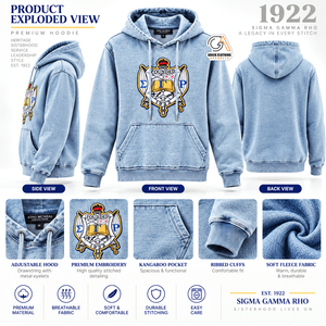 เสื้อผ้าผู้หญิงสไตล์กรีก ผ้าฝ้าย 100% ผ้าฟลีซสีฟ้าอ่อน เสื้อฮู้ดปักลายตราสัญลักษณ์ Sigma Gamma Rho ด้านหน้า สวมใส่สบายๆ สำหรับฤดูใบไม้ร่วงและฤดูหนาว - Product Image 5