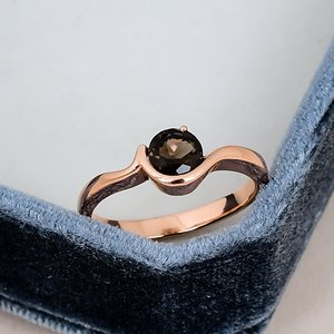 Prong Setting Smoky Quartz Gemstone <b>Ring</b> Solid 925 Sterling <b>Silver</b> Round Gemstone Solitaire Rose Gold Plated Curve Band <b>Ring</b> - Product Image 1